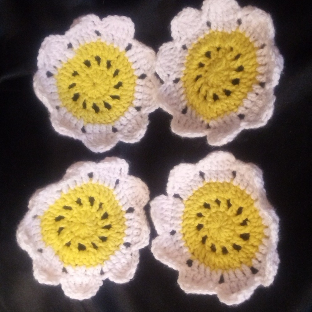 Hand made crochet flower coasters set of 4